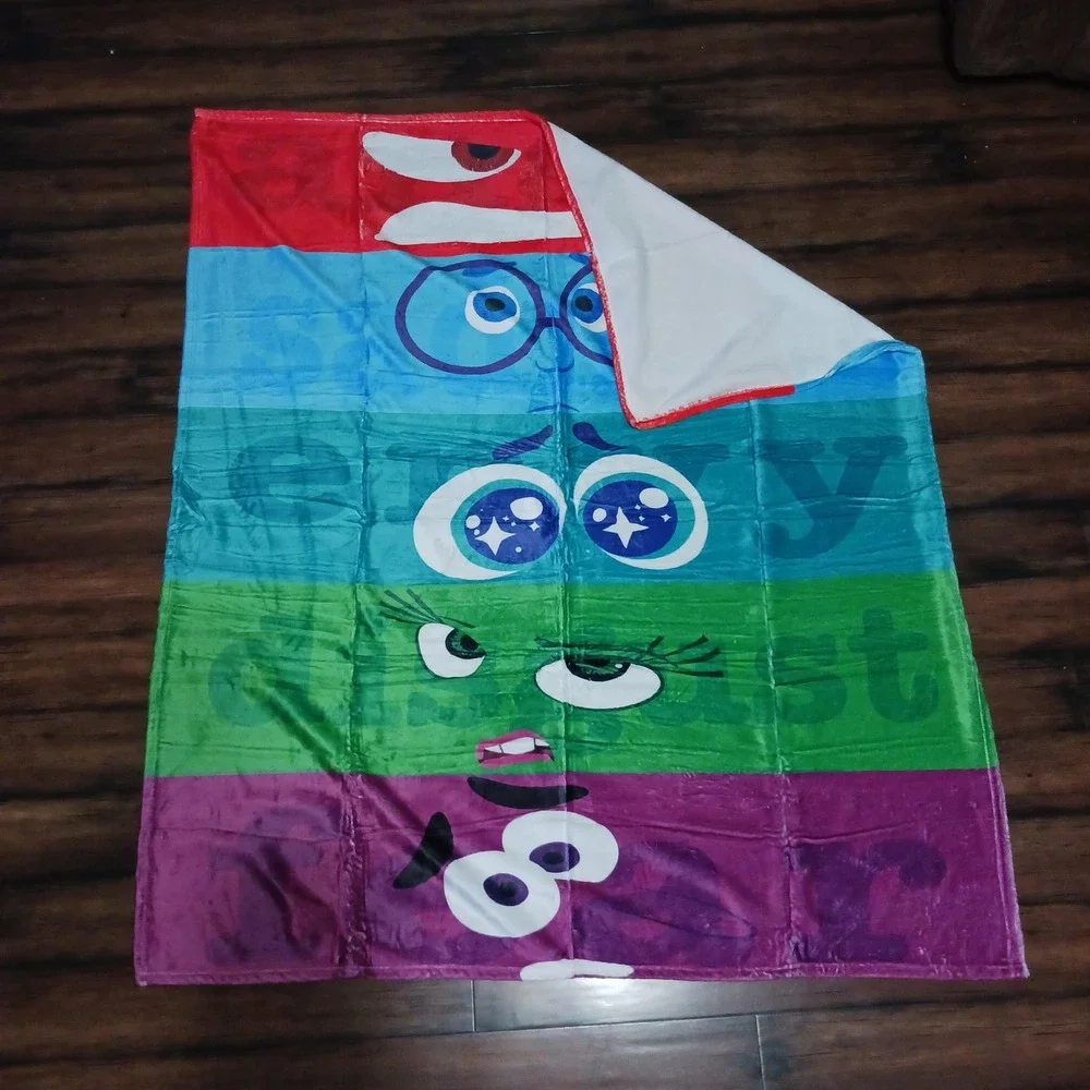 Disney Pixar Inside Out 2 Emotions Fleece Throw Blanket 60x50 MultiColor Striped